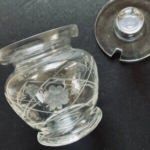 VINTAGE Glass Lidded Jam Jar 2 Piece Set  EUC